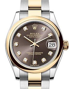 Rolex Lady-Datejust 31 Yellow Gold/Steel Dark Grey Diamond Dial & Smooth Domed Bezel Oyster Bracelet 278243 - BRAND NEW