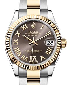 Rolex Lady-Datejust 31 Yellow Gold/Steel Dark Grey Roman Diamond VI Dial & Fluted Bezel Oyster Bracelet 278273 - BRAND NEW