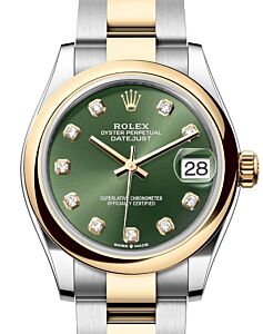 Rolex Lady-Datejust 31 Yellow Gold/Steel Olive Green Diamond Dial & Smooth Domed Bezel Oyster Bracelet 278243 - BRAND NEW