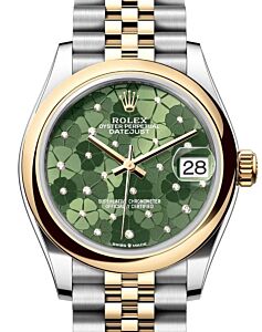 Rolex Lady-Datejust 31 Yellow Gold/Steel Olive Green Floral Motif Diamond Dial & Smooth Domed Bezel Jubilee Bracelet 278243 - BRAND NEW