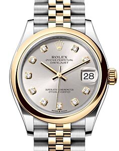 Rolex Lady-Datejust 31 Yellow Gold/Steel Silver Diamond Dial & Smooth Domed Bezel Jubilee Bracelet 278243 - BRAND NEW