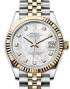 Rolex Lady-Datejust 31 Yellow Gold/Steel White Mother of Pearl Diamond Dial & Fluted Bezel Jubilee Bracelet 278273 - BRAND NEW
