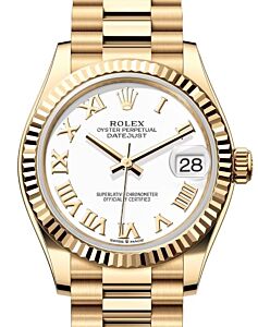 Rolex Lady-Datejust 31 President Yellow Gold White Roman Dial & Fluted Bezel 278278