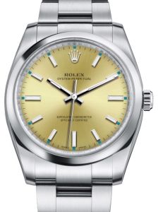 Rolex Oyster Perpetual 34 Stainless Steel Champagne Index Dial & Smooth Bezel Oyster Bracelet 114200