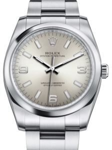 Rolex Oyster Perpetual 34 Stainless Steel Silver Arabic / Index Dial & Smooth Bezel Oyster Bracelet 114200