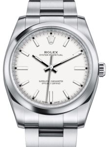 Rolex Oyster Perpetual 34 Stainless Steel White Index Dial & Smooth Bezel Oyster Bracelet 114200