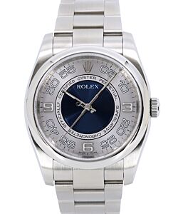 Rolex Oyster Perpetual 36 Stainless Steel Silver / Blue Concentric Circle Arabic Dial & Smooth Bezel Oyster Bracelet 116000 - PRE OWNED