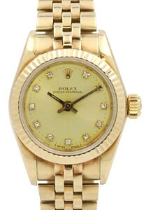 Rolex Oyster Perpetual Yellow Gold Champagne Diamond Dial & Jubilee Bracelet 67197 - PRE-OWNED