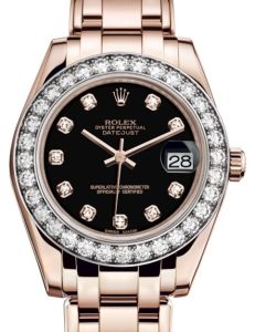 Rolex Pearlmaster 34 Rose Gold Black Diamond Dial & Diamond Bezel Pearlmaster Bracelet 81285 - BRAND NEW