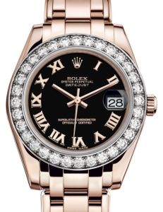 Rolex Pearlmaster 34 Rose Gold Black Roman Dial & Diamond Bezel Pearlmaster Bracelet 81285 - BRAND NEW