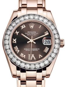 Rolex Pearlmaster 34 Rose Gold Chocolate Roman & Diamond VI Dial & Diamond Bezel Pearlmaster Bracelet 81285 - BRAND NEW