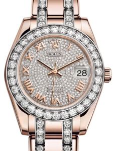 Rolex Pearlmaster 34 Rose Gold Diamond Paved Roman Dial & Diamond Bezel Diamond Set Pearlmaster Bracelet 81285 - BRAND NEW