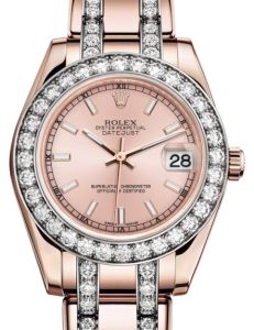 Rolex Pearlmaster 34 Rose Gold Pink Index Dial & Diamond Bezel Diamond Set Pearlmaster Bracelet 81285 - BRAND NEW