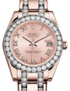 Rolex Pearlmaster 34 Rose Gold Pink Roman Dial & Diamond Bezel Diamond Set Pearlmaster Bracelet 81285 - BRAND NEW