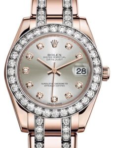 Rolex Pearlmaster 34 Rose Gold Silver Diamond Dial & Diamond Bezel Diamond Set Pearlmaster Bracelet 81285 - BRAND NEW