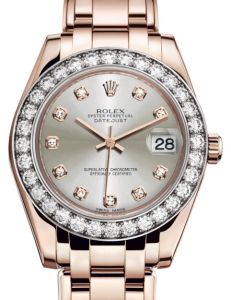 Rolex Pearlmaster 34 Rose Gold Silver Diamond Dial & Diamond Bezel Pearlmaster Bracelet 81285 - BRAND NEW