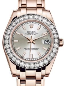 Rolex Pearlmaster 34 Rose Gold Silver Index Dial & Diamond Bezel Pearlmaster Bracelet 81285 - BRAND NEW