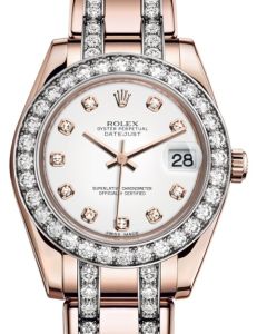 Rolex Pearlmaster 34 Rose Gold White Diamond Dial & Diamond Bezel Diamond Set Pearlmaster Bracelet 81285 - BRAND NEW