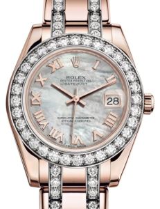 Rolex Pearlmaster 34 Rose Gold White Mother of Pearl Roman Dial & Diamond Bezel Diamond Set Pearlmaster Bracelet 81285 - BRAND NEW
