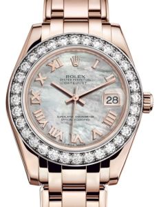 Rolex Pearlmaster 34 Rose Gold White Mother of Pearl Roman Dial & Diamond Bezel Pearlmaster Bracelet 81285 - BRAND NEW