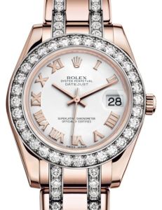 Rolex Pearlmaster 34 Rose Gold White Roman Dial & Diamond Bezel Diamond Set Pearlmaster Bracelet 81285 - BRAND NEW