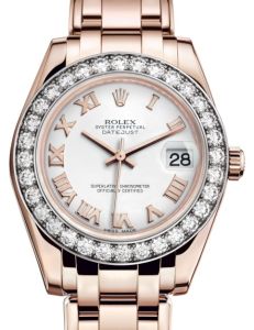 Rolex Pearlmaster 34 Rose Gold White Roman Dial & Diamond Bezel Pearlmaster Bracelet 81285 - BRAND NEW