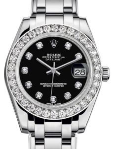 Rolex Pearlmaster 34 White Gold Black Diamond Dial & Diamond Bezel Pearlmaster Bracelet 81299 - BRAND NEW