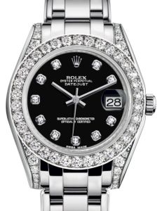 Rolex Pearlmaster 34 White Gold Black Diamond Dial & Diamond Set Case & Bezel Pearlmaster Bracelet 81159 - BRAND NEW