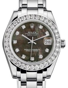 Rolex Pearlmaster 34 White Gold Black Mother of Pearl Diamond Dial & Diamond Bezel Pearlmaster Bracelet 81299 - BRAND NEW