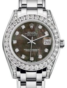 Rolex Pearlmaster 34 White Gold Black Mother of Pearl Diamond Dial & Diamond Set Case & Bezel Pearlmaster Bracelet 81159 - BRAND NEW