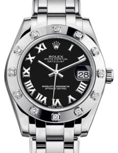 Rolex Pearlmaster 34 White Gold Black Roman Dial & Diamond Set Bezel Pearlmaster Bracelet 81319 - BRAND NEW