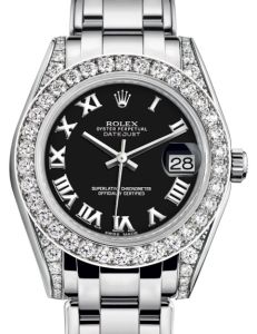 Rolex Pearlmaster 34 White Gold Black Roman Dial & Diamond Set Case & Bezel Pearlmaster Bracelet 81159 - BRAND NEW