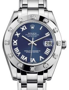 Rolex Pearlmaster 34 White Gold Blue Roman Dial & Diamond Set Bezel Pearlmaster Bracelet 81319 - BRAND NEW