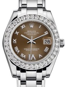 Rolex Pearlmaster 34 White Gold Bronze Roman & Diamond VI Dial & Diamond Bezel Pearlmaster Bracelet 81299 - BRAND NEW