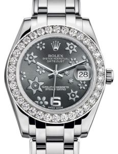 Rolex Pearlmaster 34 White Gold Dark Rhodium Floral Motif Arabic Dial & Diamond Bezel Pearlmaster Bracelet 81299 - BRAND NEW