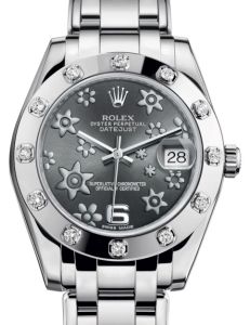 Rolex Pearlmaster 34 White Gold Dark Rhodium Floral Motif Arabic Dial & Diamond Set Bezel Pearlmaster Bracelet 81319 - BRAND NEW