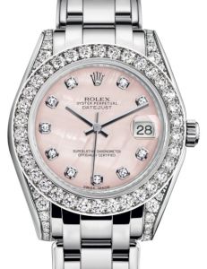 Rolex Pearlmaster 34 White Gold Pink Mother of Pearl Diamond Dial & Diamond Set Case & Bezel Pearlmaster Bracelet 81159 - BRAND NEW