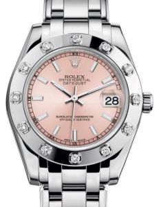 Rolex Pearlmaster 34 White Gold Pink Index Dial & Diamond Set Bezel Pearlmaster Bracelet 81319 - BRAND NEW
