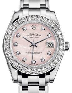 Rolex Pearlmaster 34 White Gold Pink Mother of Pearl Diamond Dial & Diamond Bezel Pearlmaster Bracelet 81299 - BRAND NEW