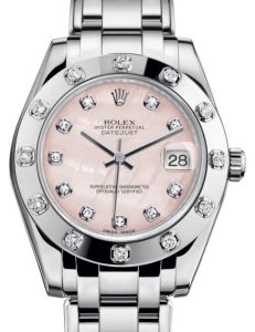 Rolex Pearlmaster 34 White Gold Pink Mother of Pearl Diamond Dial & Diamond Set Bezel Pearlmaster Bracelet 81319 - BRAND NEW