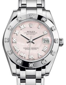 Rolex Pearlmaster 34 White Gold Pink Mother of Pearl Roman Dial & Diamond Set Bezel Pearlmaster Bracelet 81319 - BRAND NEW