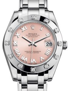 Rolex Pearlmaster 34 White Gold Pink Roman Dial & Diamond Set Bezel Pearlmaster Bracelet 81319 - BRAND NEW