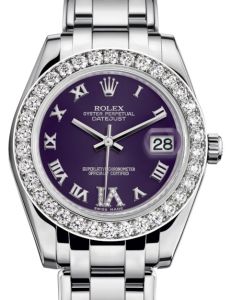 Rolex Pearlmaster 34 White Gold Purple Roman & Diamond VI Dial & Diamond Bezel Pearlmaster Bracelet 81299 - BRAND NEW