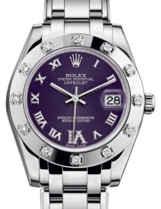 Rolex Pearlmaster 34 White Gold Purple Roman & Diamond VI Dial & Diamond Set Bezel Pearlmaster Bracelet 81319 - BRAND NEW