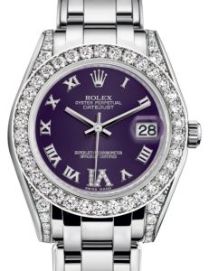 Rolex Pearlmaster 34 White Gold Purple Roman & Diamond VI Dial & Diamond Set Case & Bezel Pearlmaster Bracelet 81159 - BRAND NEW