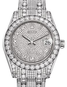 Rolex Pearlmaster 34 White Gold set with Diamonds Diamond Paved Roman Dial & Diamond Bezel Pearlmaster Bracelet 81409RBR - BRAND NEW