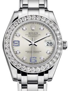 Rolex Pearlmaster 34 White Gold Silver Diamond & Sapphire Arabic Dial & Diamond Bezel Pearlmaster Bracelet 81299 - BRAND NEW