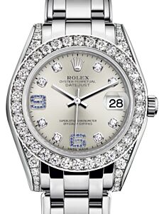 Rolex Pearlmaster 34 White Gold Silver Diamond & Sapphire Arabic Dial & Diamond Set Case & Bezel Pearlmaster Bracelet 81159 - BRAND NEW