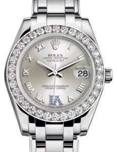 Rolex Pearlmaster 34 White Gold Silver Roman & Sapphire VI Dial & Diamond Bezel Pearlmaster Bracelet 81299 - BRAND NEW
