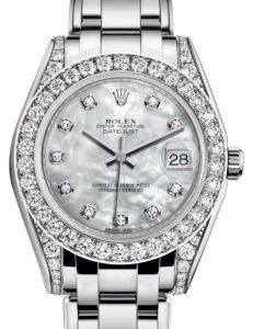 Rolex Pearlmaster 34 White Gold White Mother of Pearl Diamond Dial & Diamond Set Case & Bezel Pearlmaster Bracelet 81159 - BRAND NEW